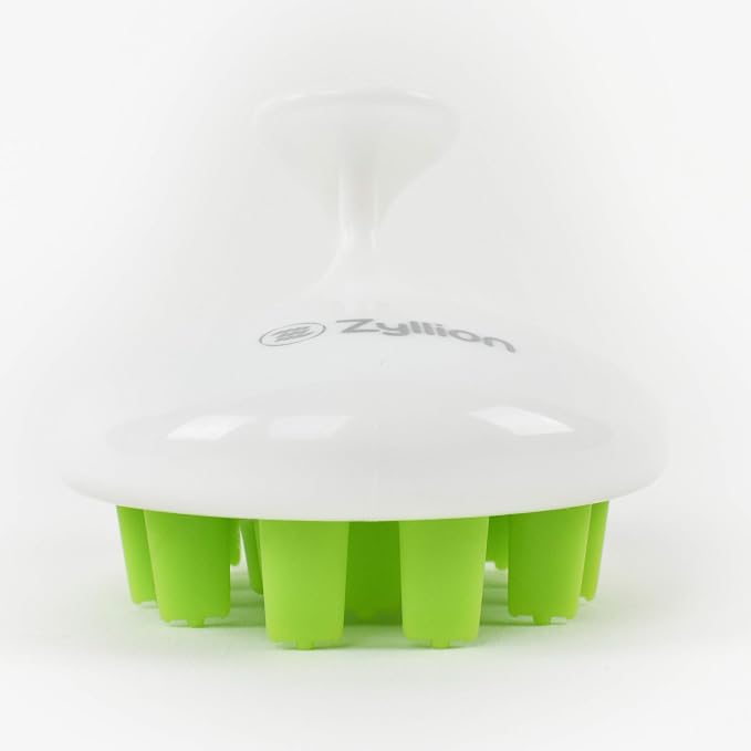 Zyllion Hair Shampoo Brush and Scalp Massager Care for Dandruff Removal, Scrubber, Hair Growth and Exfoliator with Flat and Pointed Soft Silicone Bristles for Women and Men - Green (ZMA-12-GR)