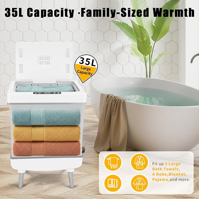 Large Towel Warmer Bucket, 20L Electric Hot Towel Warmer for Bathroom, Spa, Salon, Luxury Freestanding Towel Heater with Timer, Delay Start & 3 Temp Settings (35L-A)