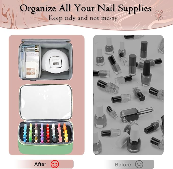 YOREPEK XL Nail Polish Organizer Bag Holds 96 to 100+ Bottles, Sage Breeze | Gel Polish Travel Case Bag with 2 Removable Pouches, Nail Storage Bag Fits Nail Supplies, UV lamp, Gifts for Manicurist Women
