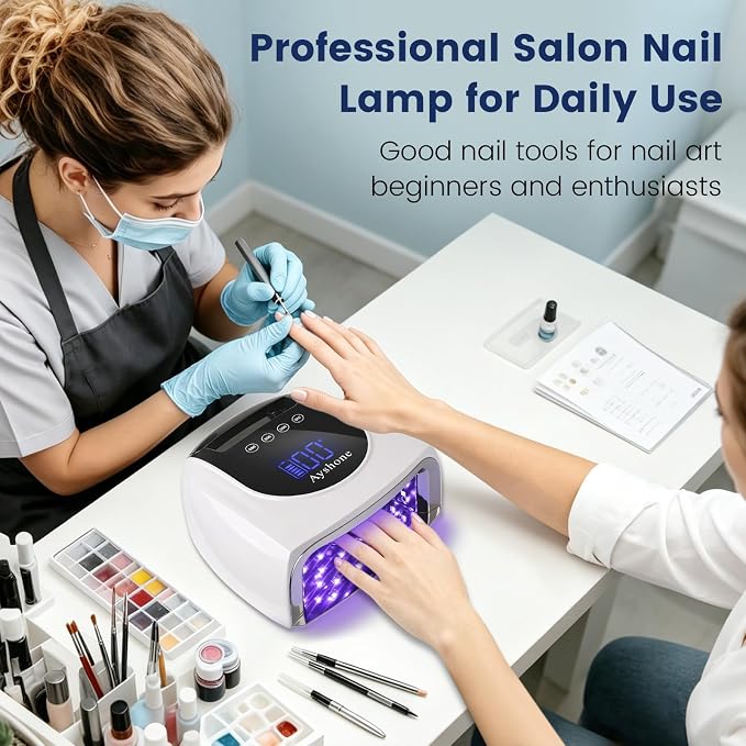 Professional Rechargeable 96W UV LED Nail Lamp, Cordless UV Light for Nails with Removable Stainless Steel Bottom, 4 Timer Settings and Smart Sensor for Salon or Home, White