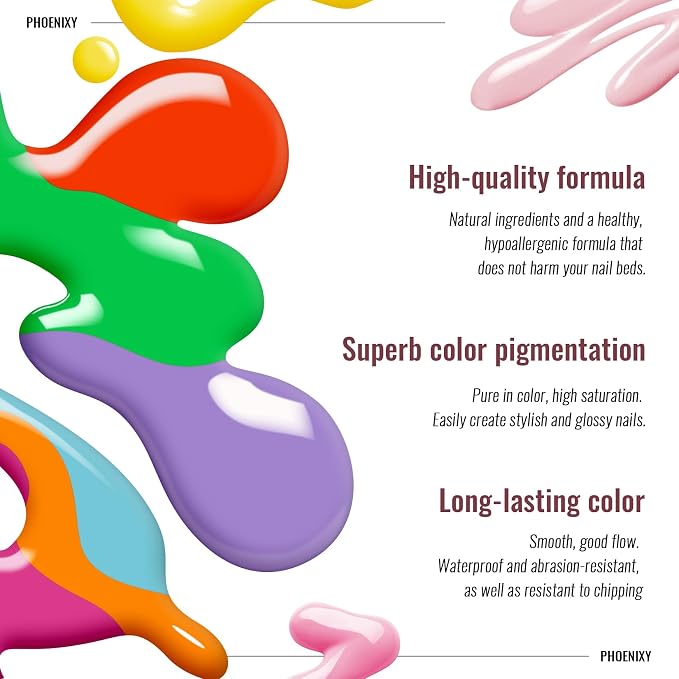 phoenixy 45 Colors Gel Nail Polish Kit with UV/LED Nail Lamp | 64 PCS Gel Nail Kit Nail Kit with Nail Lamp Base Coat & 4 Effect Top Coat Perfect for Beginner