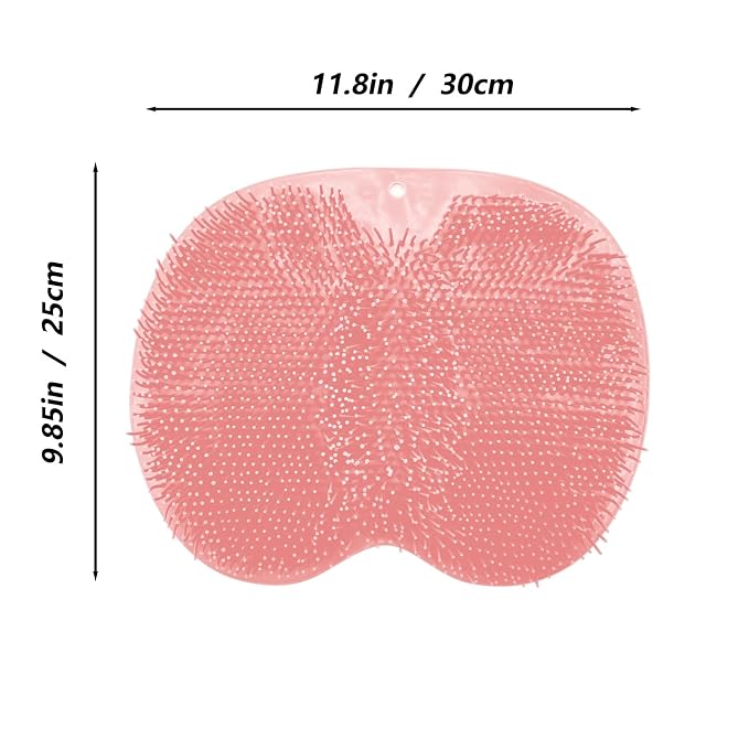 Shower Foot and Back Scrubber Mat,Wall Mounted Shower Foot Scrubber with Suction Cups,Exfoliating Silicone Massage Cleaner Mat(Pink)