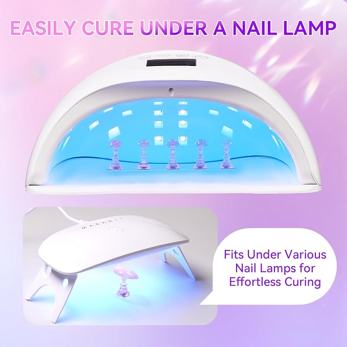Makartt Press on Nails Stand: Clear and Pink Nail Holder for Painting Nails, Stands for Art Display Practice, Magnetic Clear Glitter Flower Fake Holders with Reusable Adhesive Putty for Home Salon DIY