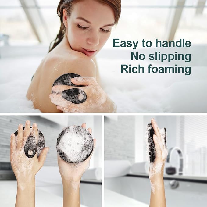 Food-Grade Silicone Body Scrubber Exfoliating & Massaging Brush, Black+Gray | INNERNEED Hygienic Shower Scrub Skin Wash Bath Tool for All Skin Types, Lathers Well, Longer Service Life