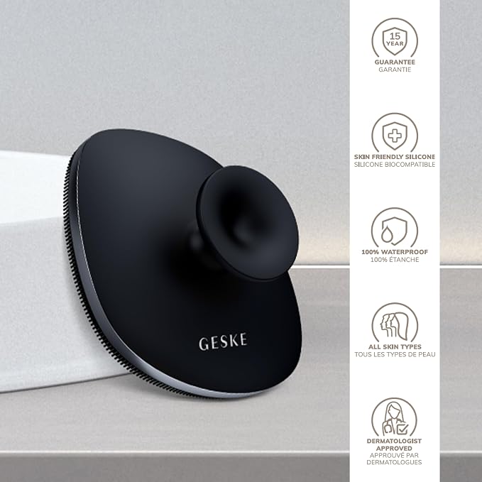 GESKE Body Brush | 4 in 1 | Design with Metal Ring | Cleansing Brush for the Entire Body | Professional Deep Cleaning | Soft Silicone Bristles | Ergonomic Two-Finger Design