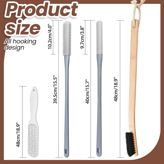 4 Pack Toe Cleaning Brush Set,Long Handle Bath Toe Brush Scrubber Bathroom for Seniors Elderly Men and Women (Grey)