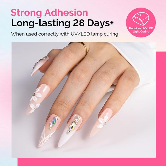 MelodySusie Pink Handheld UV Light for Gel Nails and Rhinestone Glue Kit | Cordless Spot Cure All Soft Gels 20s/60s Timer 450mAh Battery, Super Strong Gel Nail Glue Nail Art Design