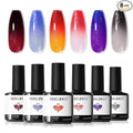 modelones Gel Nail Polish Set Glitter Color Changing 6Colors Red Blue Black