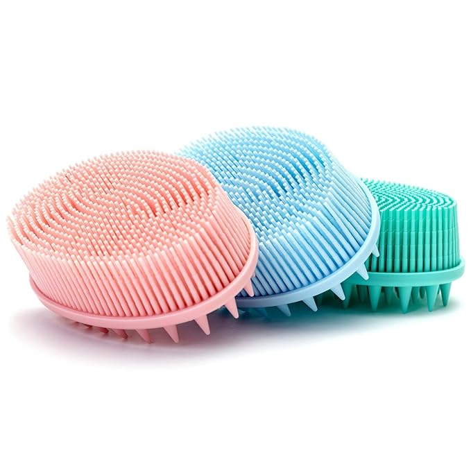 Premium Sensory Brush for Kids or Autism,Soft Silicone Body Scrubber,2 in 1 Sensory Room Occupational Therapy Sensory Brushes,Silicone Loofah,Pet Shower Brush Bath Brush Shampoo Brush(Spikes-Blue)