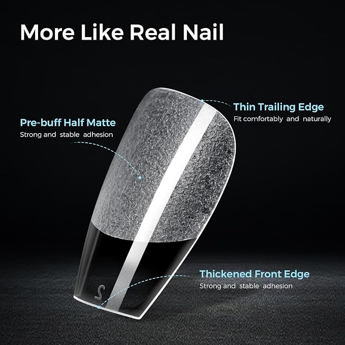 TOMICCA Short Coffin Nails Tips, 240PCS 15 Sizes Pre-Shaped Ultra Half Matte Clear Full Cover Acrylic Nails for DIY Salon, Gel Nail Extension Tips for Beginners & Nail Techs