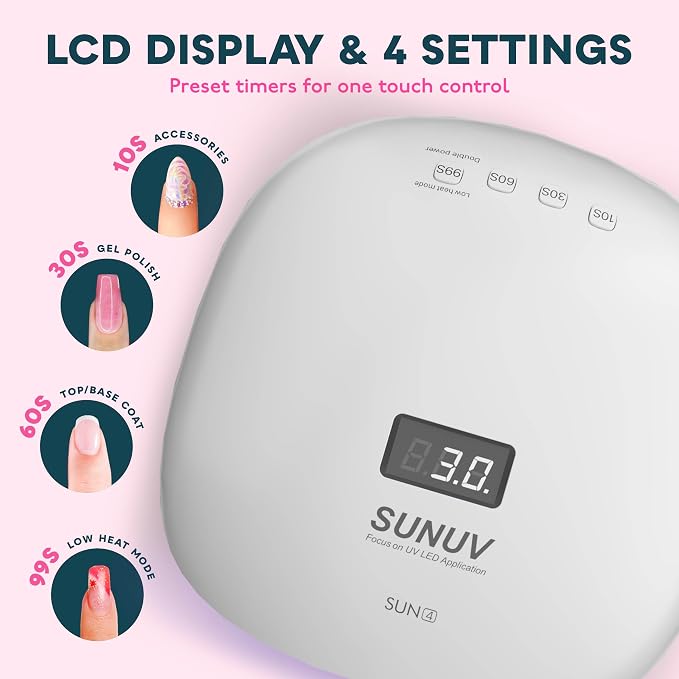 SUNUV SUN4 48W UV LED Nail Lamp, UV Gloves Pink, UV Light for Nails, Nail Dryer for Gel Polish for Home Salon