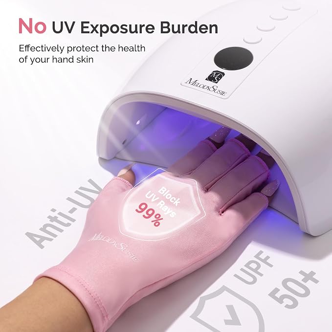MelodySusie UPF50+ Fingerless UV Protection Gloves for Gel Manicures | Cool breathable fabric,professional UPF50+ UV protection,fingerless design ideal for salon & home gel manicure,Anti UV Light