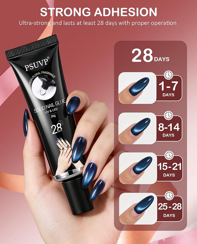 Super Strong Solid Gel Nail Glue 30g,For Acrylic Fake&Press On Nails | Strong, secure after cure, waterproof, long lasting, Mess-free & Easy use, Floral Scent, Safe & Gentle, Salon Quality at Home