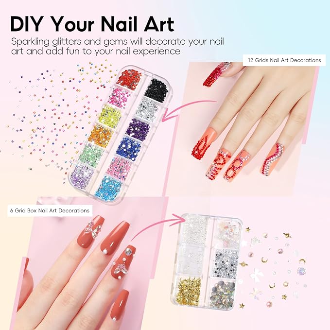 COSCELIA Acrylic Nail Kit for Beginners with Everything 4PC Gel Polish 3PC Acrylic Powder with Drill and U V Light 24 Colors Glitter Powder Complete Gel Manicure Kit Nail Stickers DIY Gifts for Women