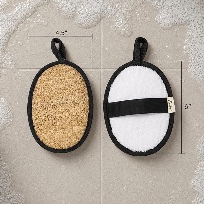 Natural Loofah Exfoliating Body Scrubber | Plastic Free, Non-Toxic, No PFAS, Organic Lufa Sponge | Lufas for Women | Bath Sponge | Zero Waste Egyptian Loofah Pack of 3 - Black Obsidian
