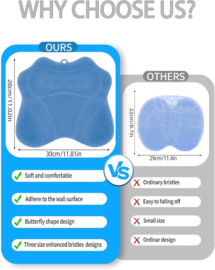 Shower Foot Scrubber Mat,Wall Mounted Back Scrubber Silicone Bath Massager Cushion Brush with Non-Slip Suction Cups,Foot Scrubber for Use in Shower for Improve Skin Exfoliation(Blue)