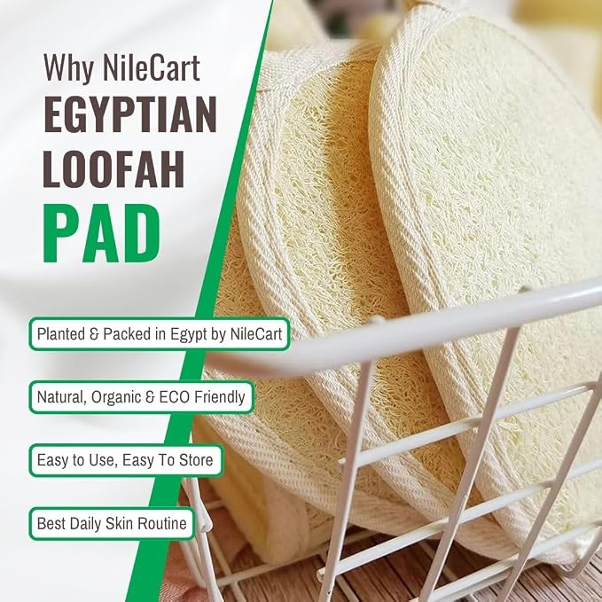 NileCart Natural Loofah for Men, Navy Blue, 2 Pack | Egyptian Luffa Sponge Pads, Body Exfoliator Scrubber, Bath & Shower