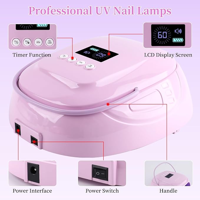 126W Rechargeable UV LED Nail Lamp, Portable Cordless Nail Dryer with Auto Sensor and 4 Timer Settings, Professional Curing Lamp for Gel Polish and Salon (Purple)