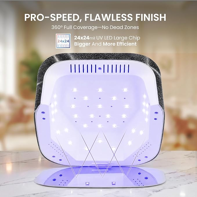 Lavinda Cordless UV LED Nail Lamp for Gel Nails, Black Cat-Eye Finish | 4–6 hr runtime, 36 dual-wavelength lamp beads, even curing, 4 timers, low-heat mode, auto sensor, touch LCD, removable base