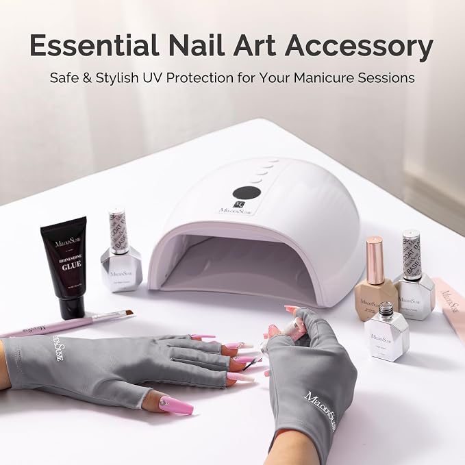 MelodySusie UPF50+ Fingerless UV Protection Gloves for Gel Manicures | Cool breathable fabric,professional UPF50+ UV protection,fingerless design ideal for salon & home gel manicure,Anti UV Light
