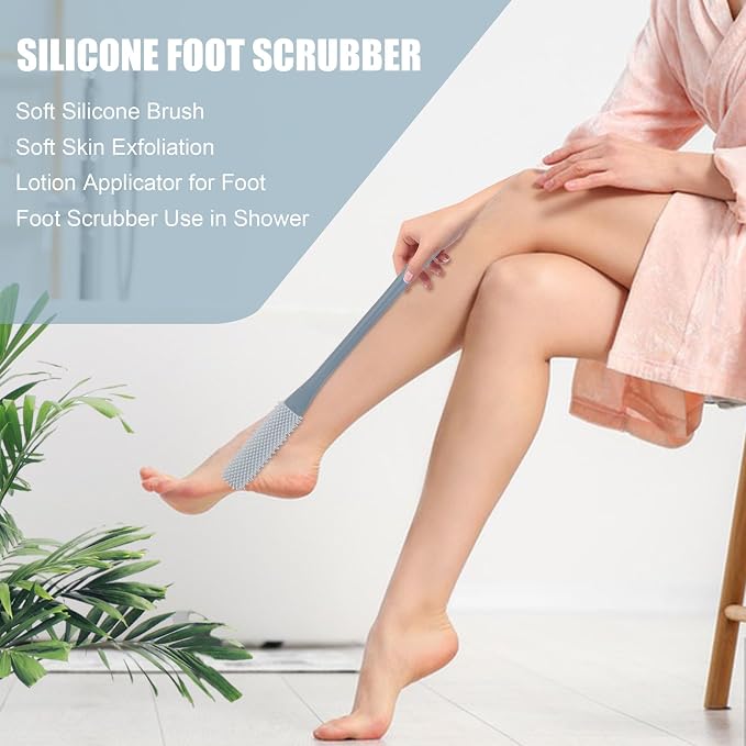 OWIIZI Toe Cleaning Brush 15.7" Foot Scrubber in Shower with Long Handle Silicone Gap Brush Between Toes Cleaner Soft Feet Care Scrub for Seniors,Elderly, Men and Women- 2Pack | 15.7" foot Scrub brush,Gap Brush Between Toes Cleaner,Anti-Itch,Exfoliatin...