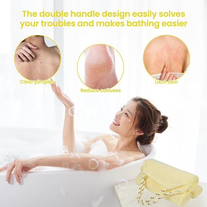 Silkyhose 3Pcs Dual-Sided Exfoliating Stretch Back Scrubber with Handles. | Reusable Shower Essential. Deep Skin Cleansing. Textured Design. Soft, Gentle & Durable.Beige.