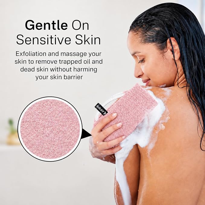 Yiclick Exfoliating Washcloth Towel with Handle, Back Scrubber for Shower, Exfoliating Body Scrubber Exfoliator, Japanese Wash Cloth for Body Scrub, Bath Sponge Loofah Luffa Washer Exfoliator