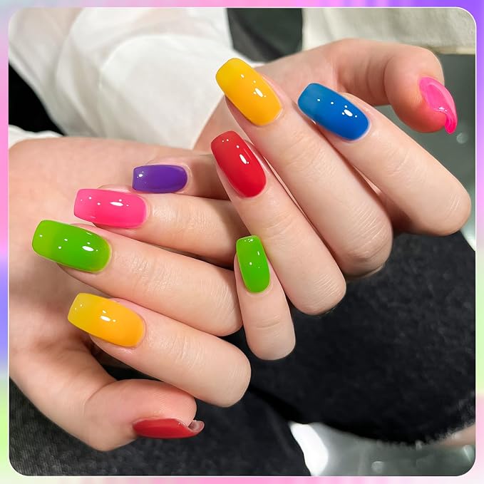 GAOY Glass Jelly Gel Nail Polish Set, 6 Colors Yellow Blue Green Red Pink | Summer Nail Art, Layer with Cat Eye, UV Lamp Required, Long Lasting, Beach Vacations, Pool Party Glam, Manicure Pedicure