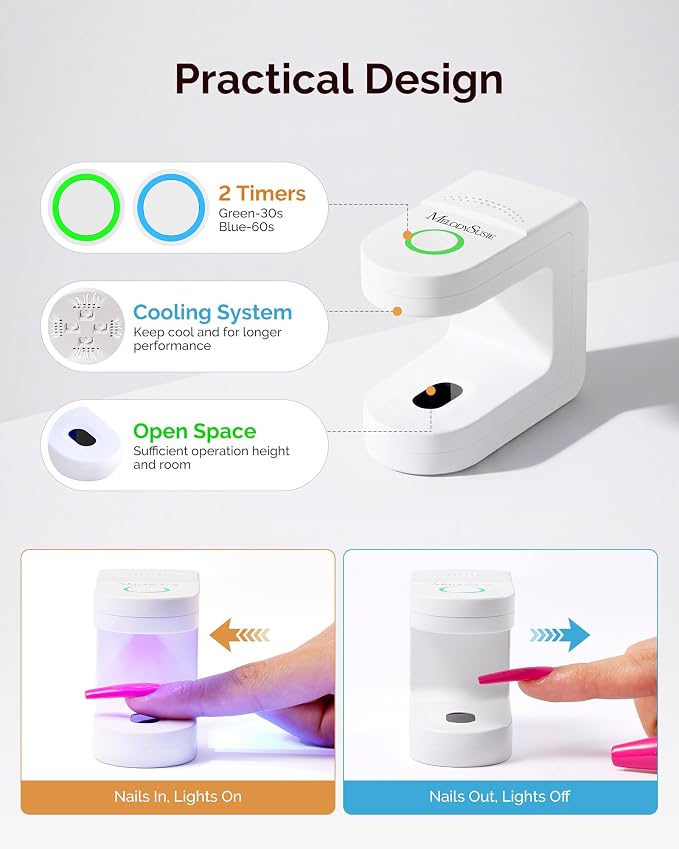 MelodySusie Mini UV Nail Lamp P-ART04G for Single-Finger Quick Touch-Ups | Cordless, Smart Sensor, 30s/60s Timer, Hands-Free Flash Cure Rhinestone Glue, Gel-X, 600mAh Battery