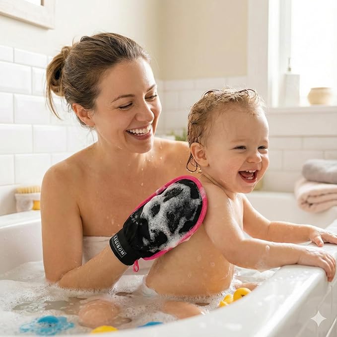 Korean Exfoliating Mitt & Body Scrub Glove – Deep Dead Skin Remover for Keratosis Pilaris & Self-Tan Removal – Smooth Skin Exfoliator for Shower, Women & Men 100% Viscose