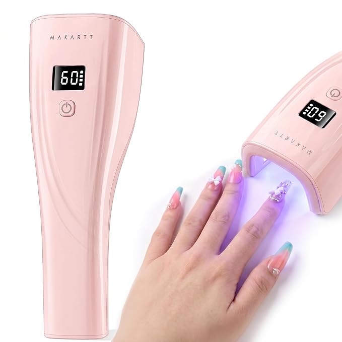 Makartt 3s Flash Cure UV Nail Lamp for Gel-X, Nail Glue Rhinestones Charms | 222 mW/cm² Handheld Rechargeable FinGlow Nail Light Nail Dryer with Sensor, LCD Display & 2 Timers, Home DIY Salon Use, Pink