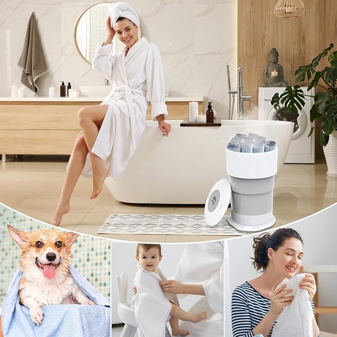 Fistone Foldable Towel Warmer for Bathroom – 23L Large Rapid Heat Towel Warmers Bucket with 3 Heat Levels, One-Touch Start, Auto Shut-Off Timer