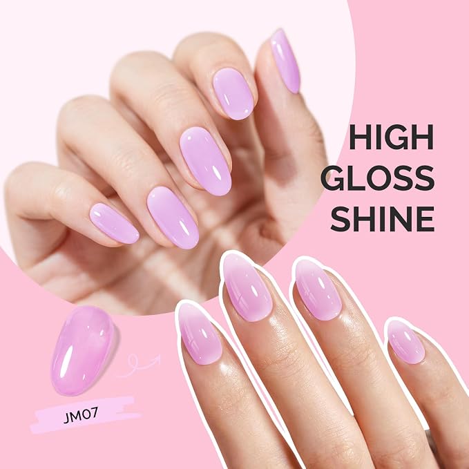 MelodySusie Jeweliver Gel Nail Polish, 0.5Fl Oz Pink Puprle Jelly Gel Polish Sheer Translucent Nude Soak Off UV LED Light Cure Spring Summer Colors Manicure Nail Art DIY at Home JM07