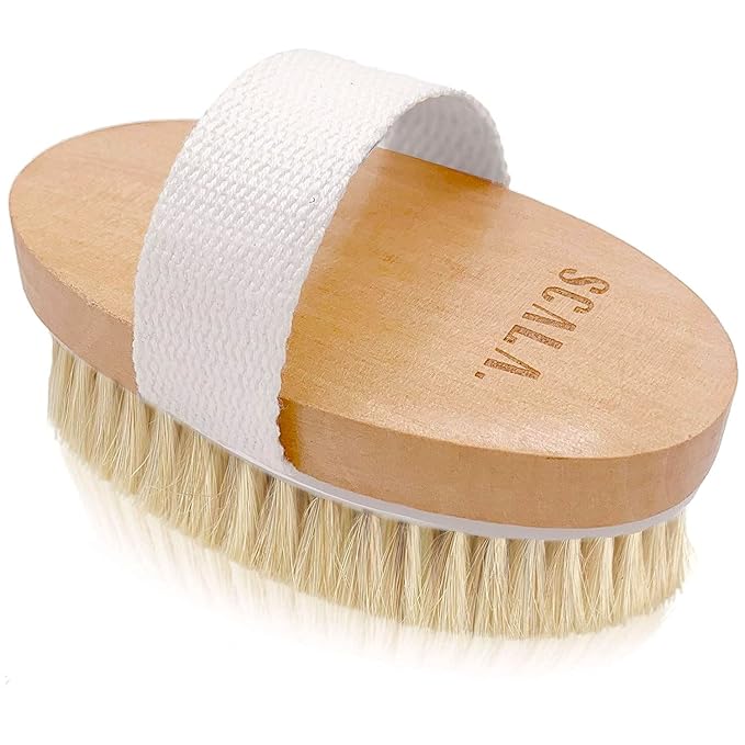 Scala Body Brush Natural Bristle, Dry Brushing Exfoliator for Dead Skin | Medium strength bristles, boosts circulation, lymphatic drainage, cellulite care