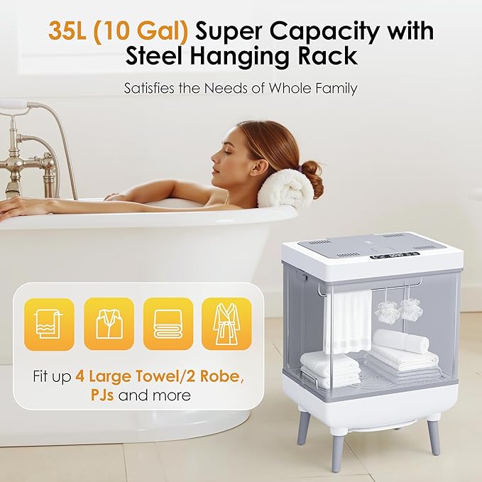 Labiim [Truly Upgrade Foldable] Luxury Towel Warmer, 35L Extra Large Towel Warmer Bucket Fits 4 Oversized 40"x70"Towels, Fast Heat Portable Blanket Heater for Bathroom Spa PJs &More, Pear White