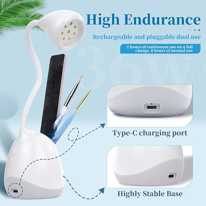 SAVILAND LED UV Nail Lamp: 36W Mini UV Light for Gel Nails with Nail Brush Holder Gel Nail Lamp and Flash Cure Light for Nails Portable U V Lamp for Rhinestone Curing for Home DIY Nail Salon