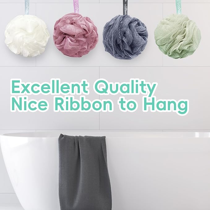 Shower Loofah 4PCS Soft Bath Body Sponge 60g Loofa Set Thick Wash Puffs for Women and Men (Pink-White-Blue-Green)