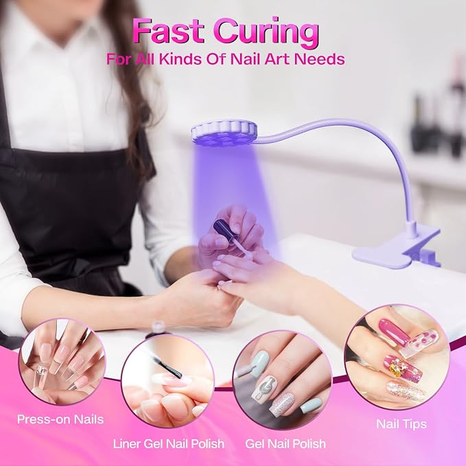 LIORA UV LED Nail Lamp: Portable USB 6W Flexible Gooseneck Desk Lamp with Clamp, Flash Cure Gel Nail Dryer for Home DIY & Salon Use