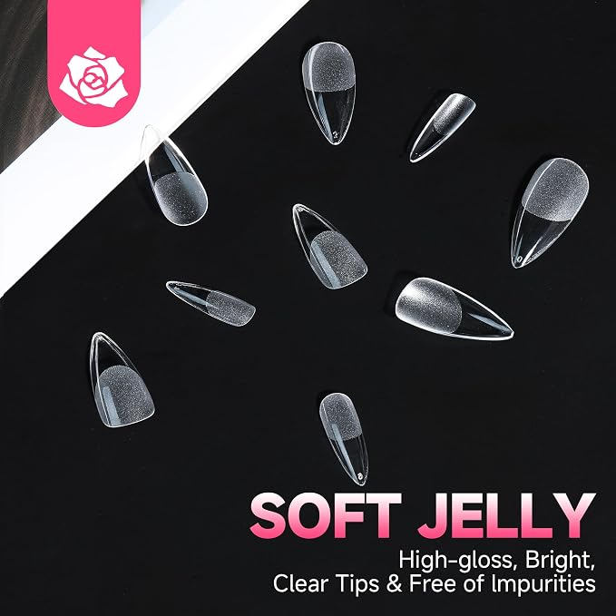 UNA GELLA Medium Stiletto Nail Tips Full Cover Soft Gel 120pcs 12 Sizes | Pre-etched Stiletto Almond Press on Nails Clear Acrylic Fake False Nails for Nail Extensions Home DIY Salon