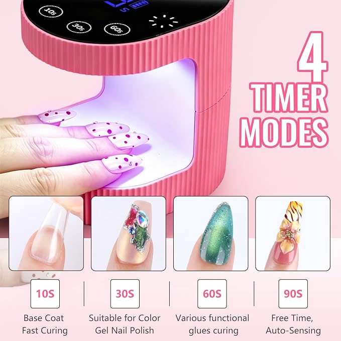 MEKK Mini UV Light for Gel Nails, 24W Cordless Flash Cure Nail Lamp | Flash cure, Auto Sensor, 4 Timers (10/30/60/90s), Portable, USB-C, for Home & Travel & Salon,Rose Pink