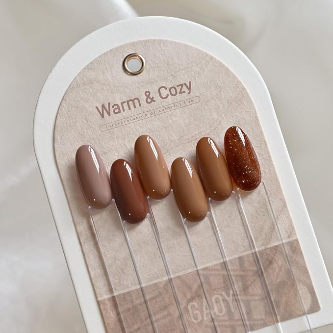 GAOY Hazelnut Chocolate Gel Nail Polish, 6 Colors Brown Nail Polish Set, Soak Off UV Cure Gel for DIY Manicure at Home and Salon