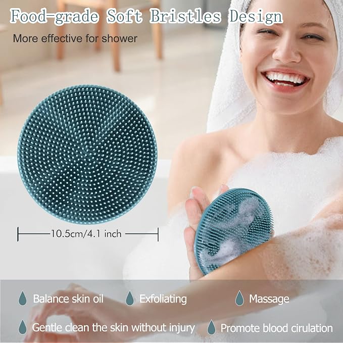 INNERNEED Food-Grade Soft Silicone Body Scrubber Shower Brush, Pack of 4 | Handheld Cleansing Skin Brush, Gentle Exfoliating and Lather Well, Hygienic Bath Scrub for Women, Men