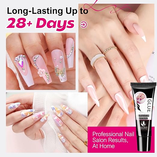 Nail Glue for Press On Nails 6ml x 6Pcs, No UV Light Semi Solid Nail Glue | Super Strong Glue Mini Tubes Quick Drying Gel Long Lasting for Fake Acrylic Nails