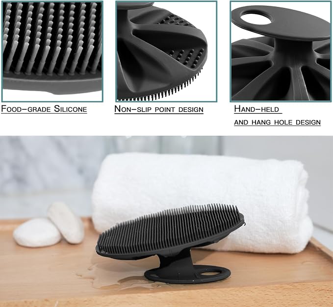 INNERNEED Silicone Body Cleansing Brush Exfoliating Scrubber, Black | Gentle Massage, Deep Clean, Hygienic Shower Scrub Brush Soft Bristles for All Skin Types, Easy to Hold