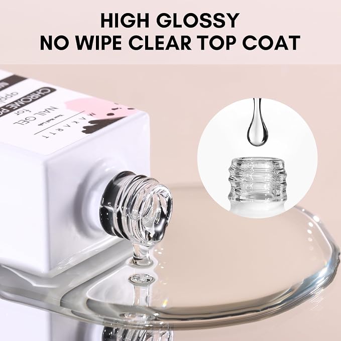 Makartt Gel Top Coat for Chrome Nail Powder 15ML, No Wipe Mirror Shine | Clear High Gloss Top Coat Gel Nail Polish Long Lasting Easy Application, Soak off UV Lamp, DIY Home Salon
