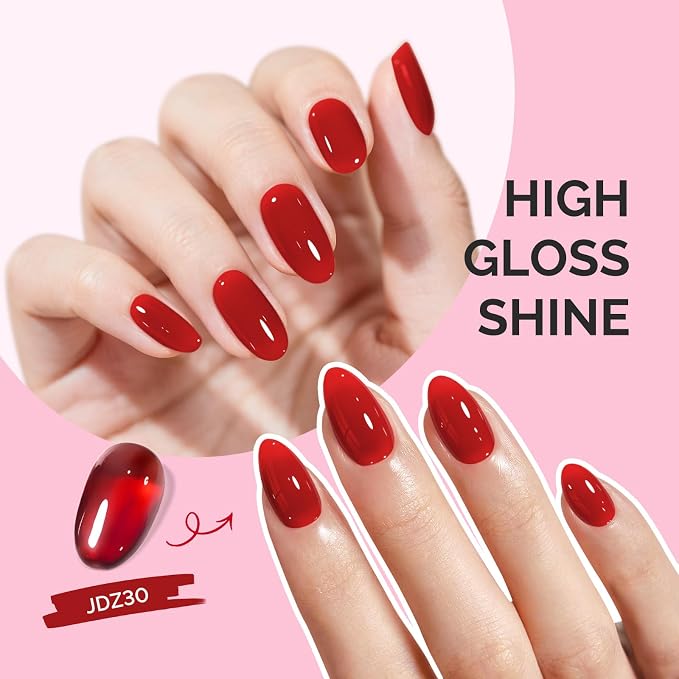 MelodySusie Red Gel Nail Polish, 0.5Fl.oz Jeweliver Jelly Nail Polish Translucent Cherry Red Deep Color Sheer Soak Off UV LED Light Cure Gift for Women Nail Art Manicure JDZ30