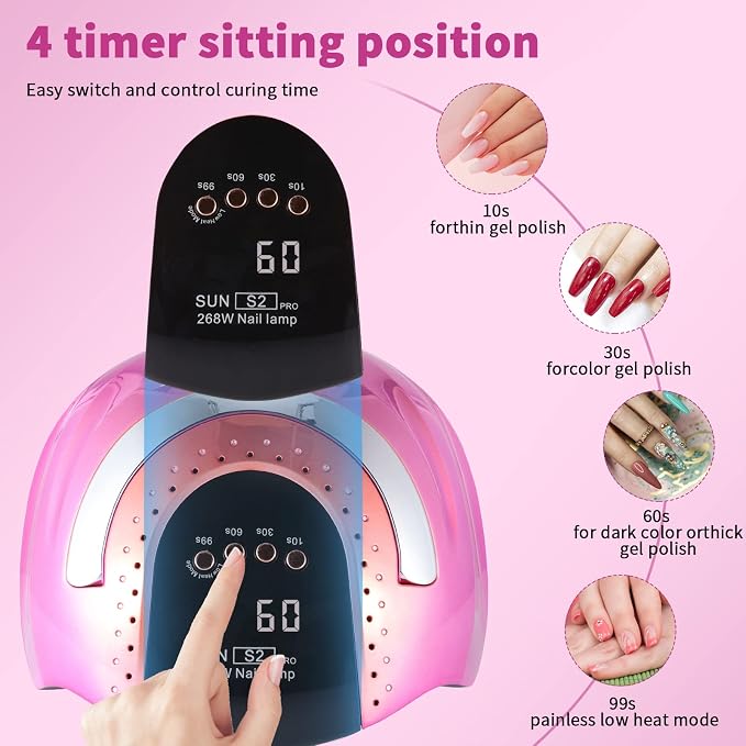 268W UV LED Nail Lamp | Fast Curing, 57Pcs Lamp Beads, 4 Timers