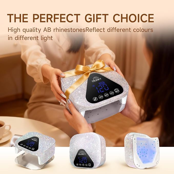 UV LED Nail Lamp with UV Gloves,Magnetic Metal Mirror Base Cordless Nail Dryer, Gel Polish Curing Light with 4 Timers,Touch Control Display,Auto Sensor for Professional Salon & Home