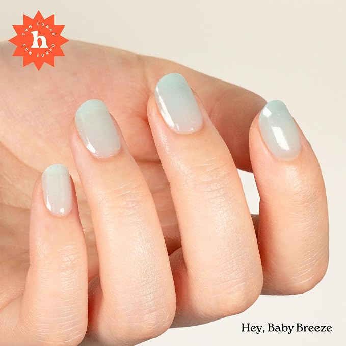 Heyhae Semi Cured Gel Nail Strips Salon Quality - Hey, Baby Breeze | No UV Light Needed | Salon Quality, Easy Apply & Remove | 28 Strips, 1 Prep Pad, Nail File, Wooden Stick | Blue Mint Jelly