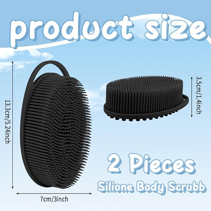 Silicone Bath Scrubber for Body, Silicone Scalp Scrubber & Mens Body Scrubber, Large Flat Head Design with Handle - Pink & Black, Loofah Exfoliating Body Scrubber for Women & Men